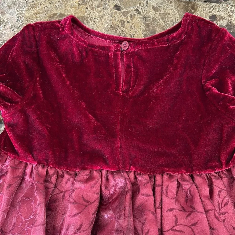 Perfectly Dressed Infant Girls Burgundy Red Lined Lace Overlay Formal Dress 24M